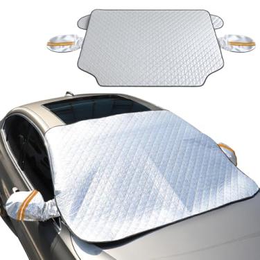 Imagem de Capa de para-brisa de carro para proteção de gelo e neve, capa de para-brisa frontal universal de 4 camadas com bordas magnéticas e capas de espelho lateral para carros, caminhões, SUVs, Sedans, Vans