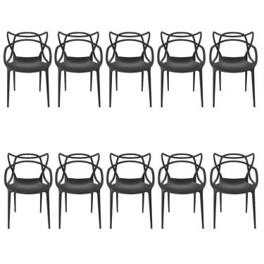 Imagem de Kit 10 Cadeiras Reforçadas Empilhavel Masters Allegra Jardim Churrasqueira Sala Cozinha Jantar - Preto