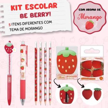 Imagem de Kit Material Escolar Morango Super Fofo c/ 5 Itens Be Berry! Tilibra  