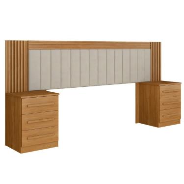 Imagem de Cabeceira Extensiva Estofada Ripada Com 2 Mesas De Cabeceira Cinamomo