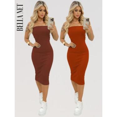 Imagem de KIT 2 Vestidos Midi Colado Sem Alça Anarruga Sem Bojo Lindas Cores - B