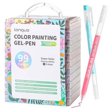 Imagem de Canetas de gel para colorir, pacote com 99 canetas coloridas para papel preto e papel branco, canetas de ponta fina de 0,6 mm para colorir, escrever, desenhar, diário, anotações, escola, escritório