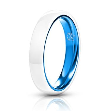 Imagem de EMBR Anel de cerâmica minimalista: Anel fino de 4 mm com alto brilho polido, aliança de casamento de cerâmica preta e branca para homens e mulheres, ajuste confortável sem cobalto, joias resistentes a