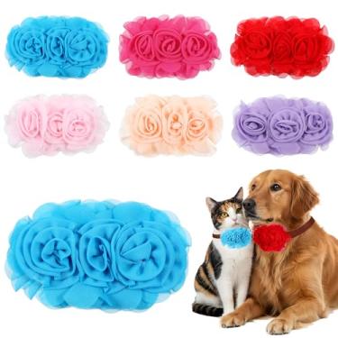 Imagem de Coleira de flores, 6 peças de laços para cães grandes filhotes de cachorro pequeno médio grande gato alpaca coelho animal de estimação acessórios para coleira de pescoço para animais de estimação