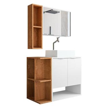 Imagem de Gabinete Banheiro Star Cuba Dalla Torneira Dl08 E Valv Abs Branco/naturale Branco/naturale