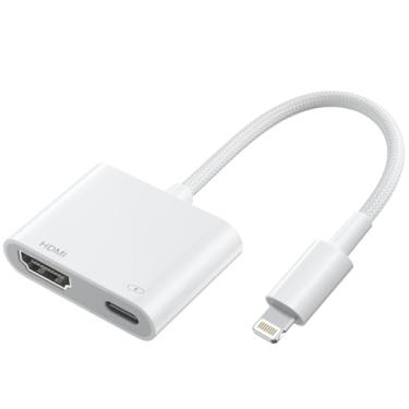 Imagem de Adaptador Lightning para HDMI sem necessidade de energia [certificado MFi] Adaptador Lightning Digital AV vídeo e áudio 1080p cabo de tela de sincronização com porta de carregamento compatível com