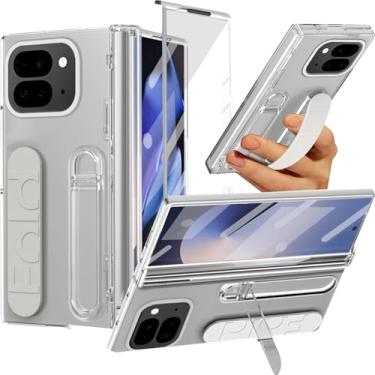 Imagem de NINKI Capa dobrável com alça transparente para Google Pixel 10 Pro com protetor de tela e suporte, capa fina à prova de choque para celular Google Pixel 10 Pro Fold com suporte transparente