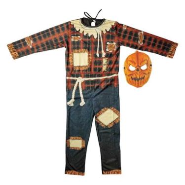 Imagem de Fantasia Espantalho Infantil de Terror Com Máscara de Abóbora pro Halloween