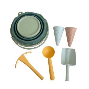 Imagem de MERIGLARE Conjunto de brinquedos de praia para crianças, caixa de areia, brinquedo educacional infantil, portátil, passeio de verão, conjunto de praia, balde, Verde