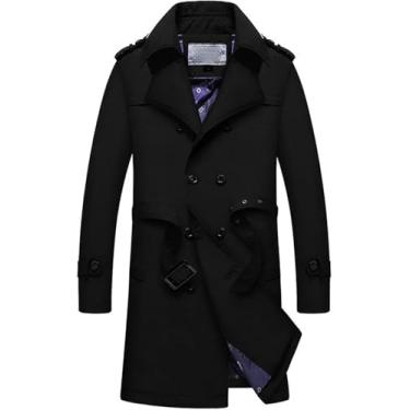 Imagem de Trench Coat Masculino, Jaqueta Elegante Outwear, Jaqueta Corta-vento De Inverno Outerwear, Casaco De Moda, Black, S
