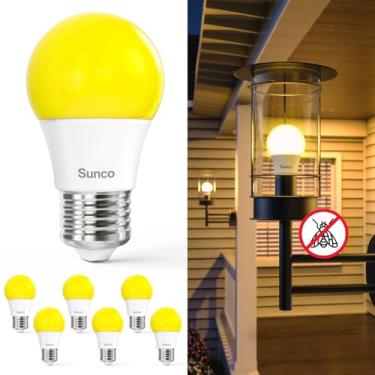 Imagem de Sunco Lâmpadas LED para ambientes externos A15 amarelo repelente de insetos luz de varanda 8 W regulável 2000 K Âmbar, base média E26, liga instantânea, sem cintilação, certificação UL pacote com 6