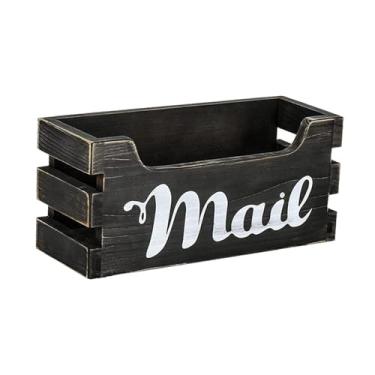 Imagem de Generic Organizador de correspondência de madeira, porta-cartas, bandeja para cartas, compacto, montado na parede, preto, decorativo, feito à mão,