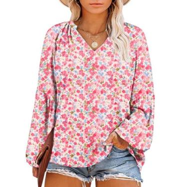 Imagem de Blusa feminina Eytino plus size boho abstrata com decote em V 1X verme