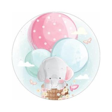 Imagem de Painel de Lona Redondo Elefante Cute Balão - Fabrika de Festa, 160x160