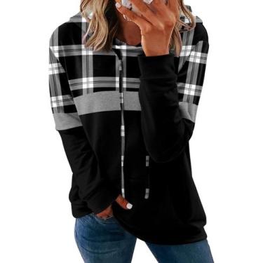 Imagem de Hoodies Onlypuff Trendy Pulôver, moletons femininos, xadrez, pretos