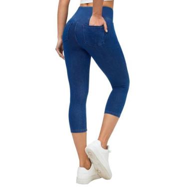 Imagem de Jeans elástico de cintura alta Capri Jeggings Ewedoos azul claro