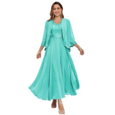 Imagem de Vestido Mãe da Noiva CDSSL Chiffon Turquesa 20W