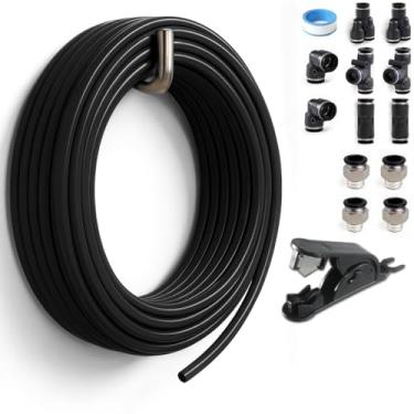 Imagem de Sctihwelire Kit de tubulação de ar PU 6 mm OD x 4 mm ID - Mangueira flexível preta de 10 m com encaixes de pressão para conectar, cortador de tubo - Kit de linha de ar pneumático para compressor