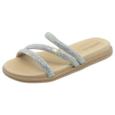 Imagem de Chinelo Rasteirinha Beira Rio Feminino Tiras em Brilho Strass Glam Cor:Aurora Boreal/Creme;Tamanho:36