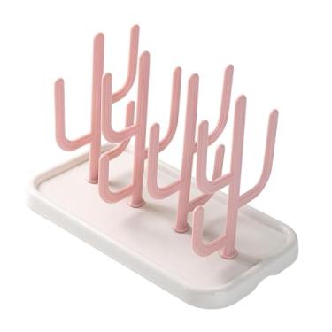 Imagem de Dynwave Organizador de escorredor de garrafas fácil de limpar, suporte para garrafas, estação seca para peças, copos, acessórios, Rosa