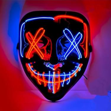 Imagem de SHANJIA Máscara de Halloween, máscara iluminada, crânio assustador com iluminação LED para festival de Halloween, cosplay, baile de máscaras, festa de carnaval (estilo 9)