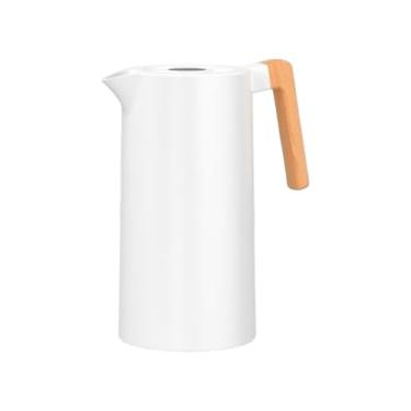 Imagem de Garrafa Térmica Branca, 1 Litro, a Vácuo, Alça em Madeira