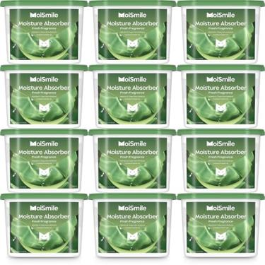 Imagem de Absorventes de umidade Moismlie pacote com 12, desumidificador de armário de fragrância fresca para banheiro, carro e porão, caixas recarregáveis com absorção de umidade de 300 ml
