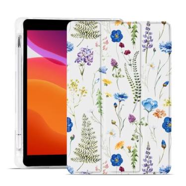 Imagem de MAYCARI Capa para iPad de 10,2 polegadas 2021/2020/2019 com suporte para lápis, padrão original para iPad 9ª/8ª/7ª geração, capa protetora traseira de TPU macio, capa fina hibernar/despertar