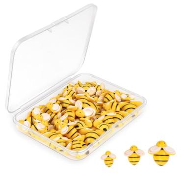 Imagem de 50 peças pequenas abelhas de resina para artesanato grinalda de abelha artesanato resina decoração de abelha para enfeites, mini pingentes de abelhas planas com caixa para artesanato faça você mesmo