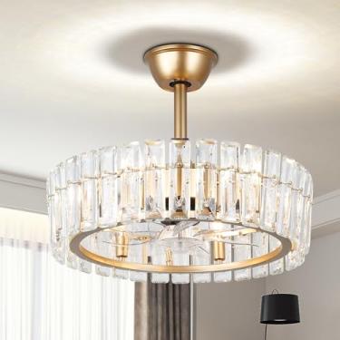 Imagem de CLAIRDAI Ventilador de teto com gaiola de cristal de 52,6 cm, ventilador de teto dourado com luzes e ventiladores de teto retráteis de 6 velocidades para quarto e sala de estar (6*E12, lâmpadas não