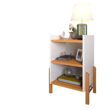 Imagem de Mesa De Cabeceira Para Quarto Com Prateleira Pé Madeira Maciça (Off White/Cedro)