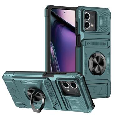 Imagem de SORAKA Capa para Motorola Moto G Stylus 5G 2023 com suporte de anel para cartão de metal compatível com suporte magnético para celular para carro capa de proteção contra choque e queda verde