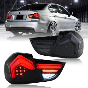 Imagem de Luzes traseiras para BMW Série 3 E90 E91 328i 335i 4dr Sedan 2009-2012 lanternas traseiras com luz traseira sequencial âmbar de animação fumê (Plug & Play, 1 par)