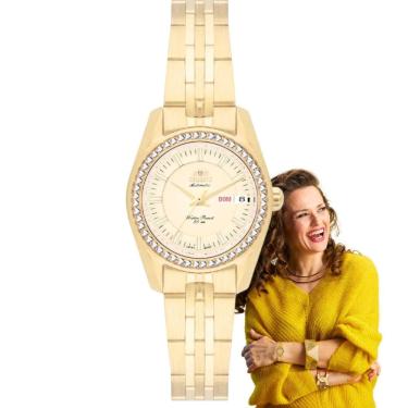 Imagem de Relógio de Pulso Orient Feminino Automático Mecanico Pequeno Redondo Casual Dourado NH6GG006 C1KX