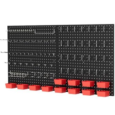 Imagem de Daanxw Kit de placa de metal com ganchos para parede e garagem, sistema de armazenamento para garagem, 158 peças (caixa vermelha, 4-12 x 24)