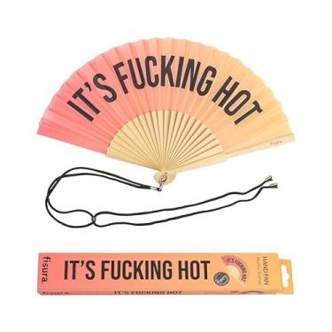 Imagem de fisura. - Ventilador original com mensagem ventilador de madeira engraçado moderno ventilador dobrável com cabo para tamanho do ventilador: 42,5 x 23 cm madeira e têxtil (quente, gradiente vermelho)