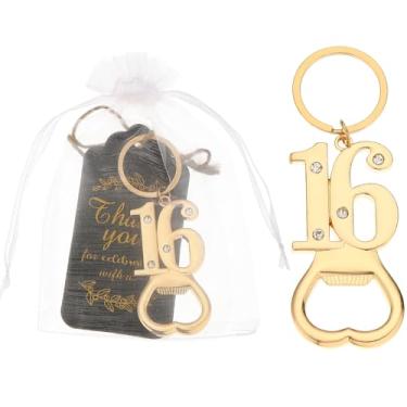 Imagem de 24 peças 16º chaveiro de ouro abridor de garrafas, lembrancinhas de festa de aniversário para convidados, 16º abridor de garrafas de cerveja a granel para lembranças de aniversário de 16 anos