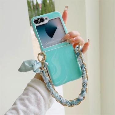 Imagem de Capa protetora à prova de choque para Galaxy Z Flip6 com alça de pulso e lenços (para Galaxy Z Flip6/verde)