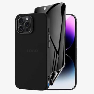 Imagem de Kit Capa Capinha Case Proteção Premium Preta Anti Impactos + Película de Cerâmica Fosca Privacidade Não Quebra, Anti Riscos (iPhone 14 Pro Max)