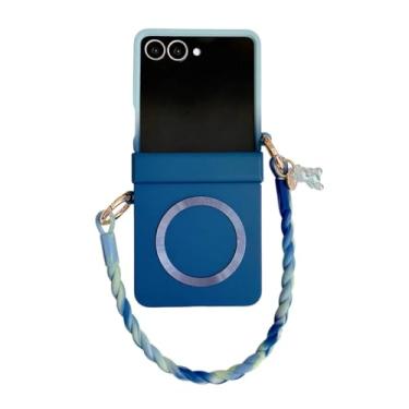 Imagem de Capa para Galaxy Z Flip6 com alça magnética fosca e proteção para celular em cores pastéis com dobradiça (para Galaxy Z Flip6/azul)