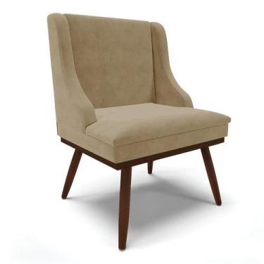 Imagem de Cadeira de Jantar Liz Suede Base Fixa Madeira com Pés Palito Tabaco - 