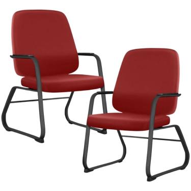 Imagem de Kit 02 Cadeiras Executiva Diretor Base Fixa Hub F02 Sintético Vermelho - Lyam Decor