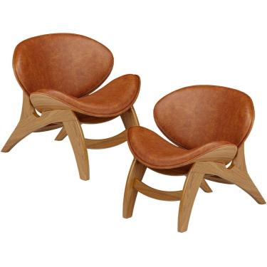 Imagem de Kit 2 Poltronas Decorativa Orgânica Sala Living Kadosh L02 Couríssimo Camel - Lyam Decor
