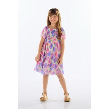 Imagem de Vestido Estampado Infantil Quimby, Roxo, 6