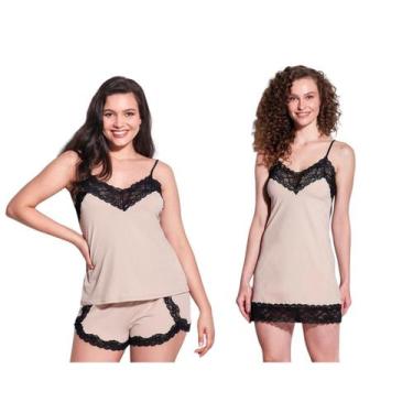 Imagem de Kit Hope Feminino: Camisola Renda Microfibra + Pijama Short Doll Renda