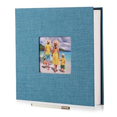 Imagem de Álbum de fotos HoneyTolly, 60 páginas, autoadesivo, linho, azul