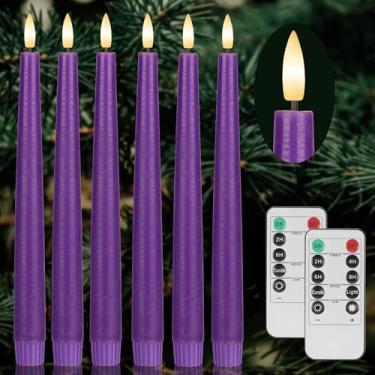 Imagem de AFINETH Velas roxas sem chamas cintilantes, 24 cm de cera real, operadas por pilhas, dia das bruxas, para decoração de casa, festa, pacote com 6