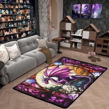 Imagem de Tapete de área infantil dragão ocidental, roxo pinheiros, tapetes naturais para meninos e meninas, pintura de vidro, tapetes de banho geométricos exclusivos, tapetes de banho da moda, tapetes