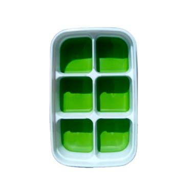 Imagem de Forma de Gelo 6 Cavidades com Tampa e Fundo em Silicone – Cubos Grandes, Fácil Remoção e Livre de BPA (VERDE + BRANCO)