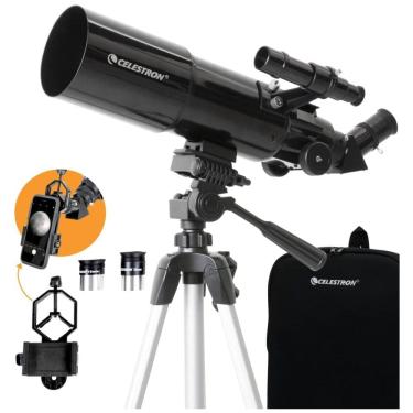 Imagem de Telescópio Refrator Portátil Celestron 80mm: Ideal para Iniciantes. Óptica de Vidro Totalmente Revestida, Adaptador de Celular para